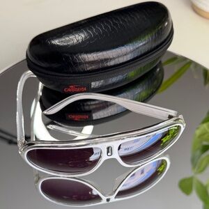 Carrera Glossy White Sunglasses with Black Textured Case